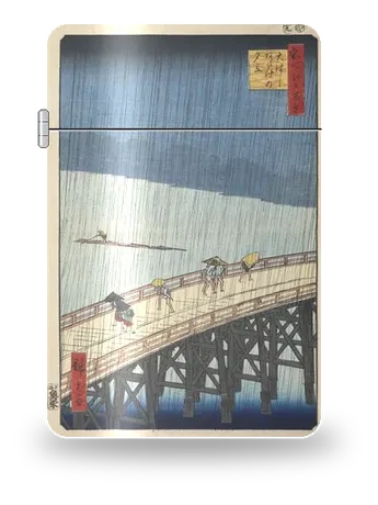 Acquazzone improvviso sul ponte Shin-Ōhashi ad Atake di Utagawa Hiroshige – cover d’arte per inserto di accendino