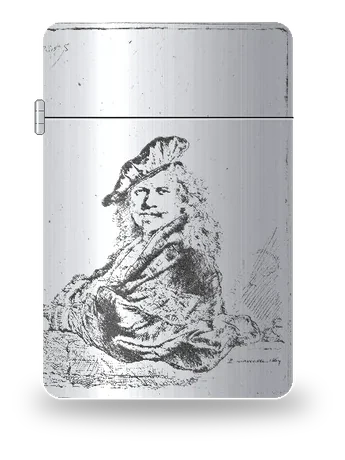 Autoritratto appoggiato a un davanzale di pietra di Rembrandt – cover d’arte per inserto di accendino