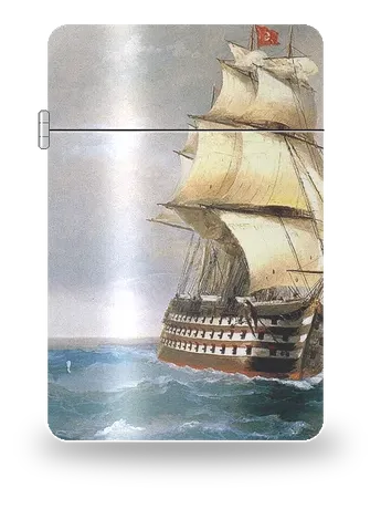 Il brigantino Mercurij attaccato da due navi turche, trittico: pannello sinistro (nave turca) di Ivan Ajvazovskij – cover d’arte per inserto di accendino