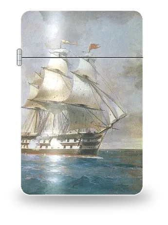 Il brigantino Mercurij attaccato da due navi turche, trittico: pannello destro (nave turca) di Ivan Ajvazovskij – cover d’arte per inserto di accendino