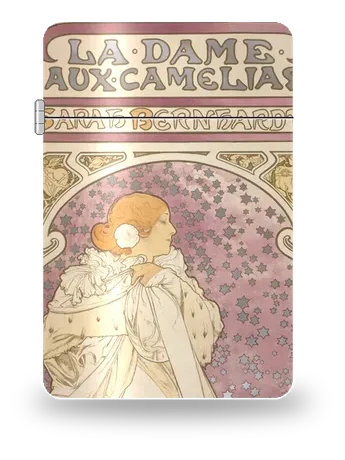 La Dame aux Camélias di Alphonse Mucha – cover d’arte per inserto di accendino
