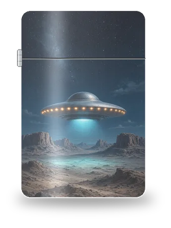 Disco sul deserto notturno di Viaggi della zattera stellare · UFO – cover d’arte per inserto di accendino