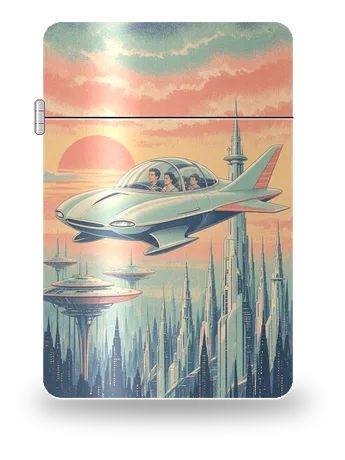 Incrociatore celeste dell’era atomica di Viaggi della zattera stellare · Retrofuturo – cover d’arte per inserto di accendino