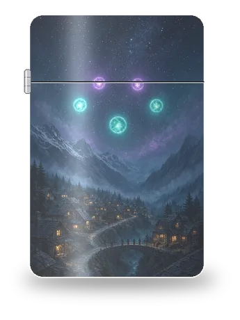 Luci sul borgo di montagna di Viaggi della zattera stellare · UFO – cover d’arte per inserto di accendino