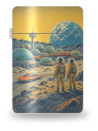 Città a cupole lunare di Viaggi della zattera stellare · Retrofuturo – cover d’arte per inserto di accendino