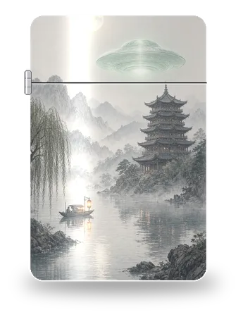 달밤의 탑과 비행접시 (성사 원항 · 미확인 비행물체 UFO) 아트 케이스